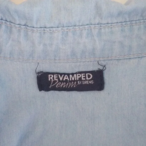 Revamped by Sirens Denim Romper Jumpsuit Blue Cuffed Leg XS - Picture 7 of 8